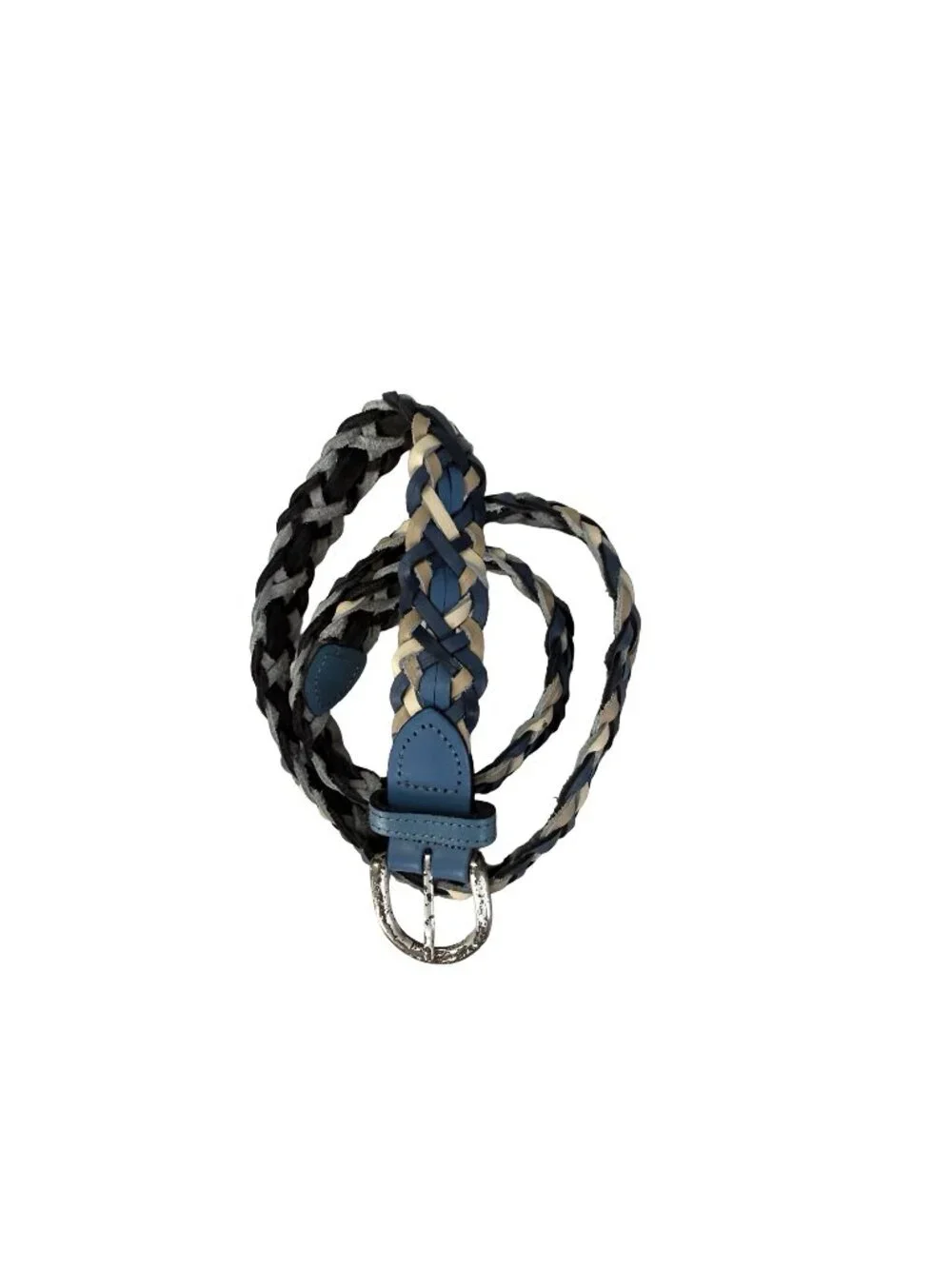 Vintage Argentina Genuine Leather Braided Belt Size M/L Blue Black Cream 38